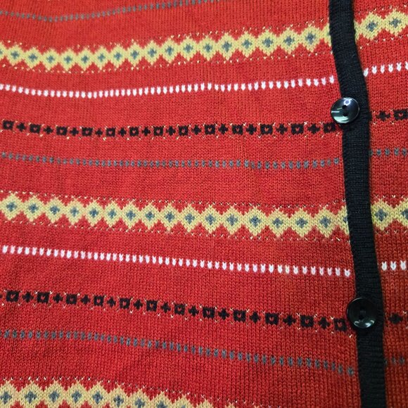 Vintage Fair Isle Granny Core Holiday Christmas Womens Striped Cardigan Sweater - Picture 7 of 7